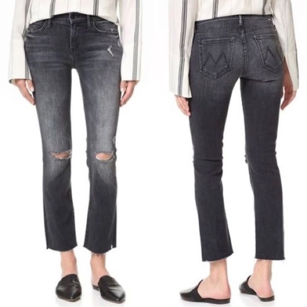 MOTHER The Dropout High Rise Distressed Straight Leg Boyfriend Black Jeans 26
